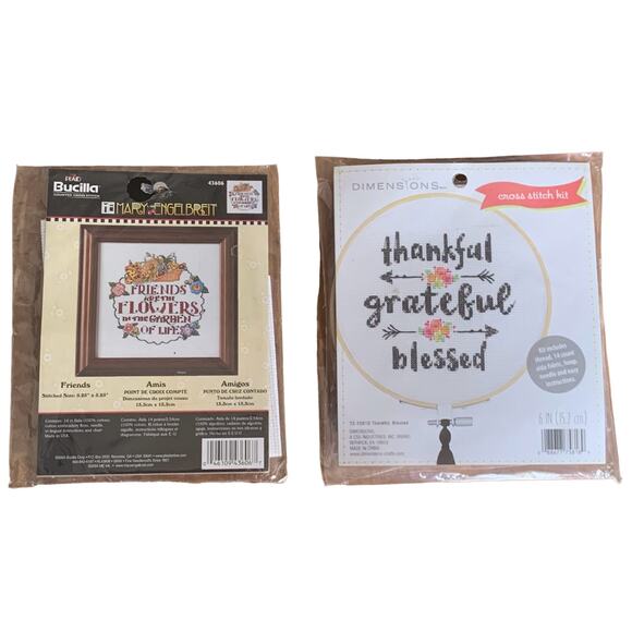 Bucilla Mary Engelbreit and Dimensions Small Cross Stitch Kits Set of 2 NIP - Picture 1 of 13